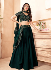 Stylish Partywear Lehenga Choli in Dark Green Colour